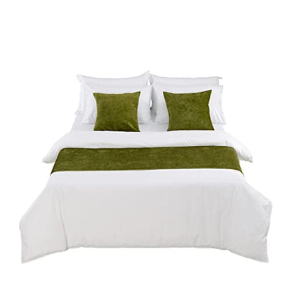 AMBERIS Bed Runner Green, Chenille Soft No Fading Modern Bed Scarf (Pillowcases Sold Separately) - color: Green, size: 7'10" x 1'8" (for 1.8m Bed)