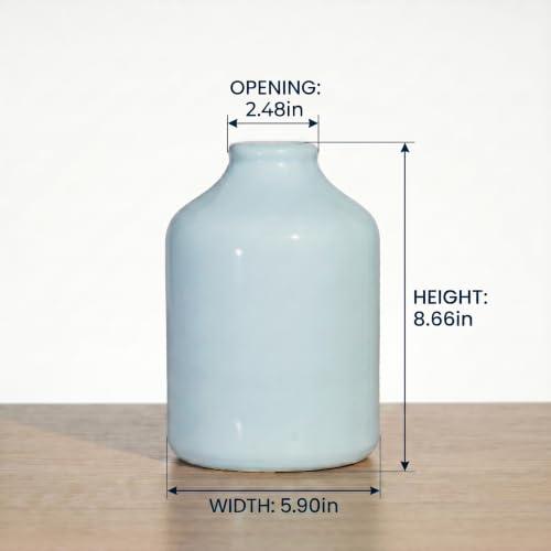 Sunddo Large Blue Ceramic Vase, 8 Inch, Modern - color: Light Blue, size: 8 inch