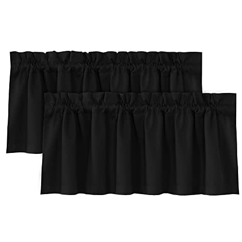 H.VERSAILTEX 100% Blackout Valances for Windows,Living Room Valance Curtains for Window/Bedroom/Bathroom Privacy Decorative Rod Pocket 2 Panels，52" W x 18" L,Jet Black - color: Jet Black