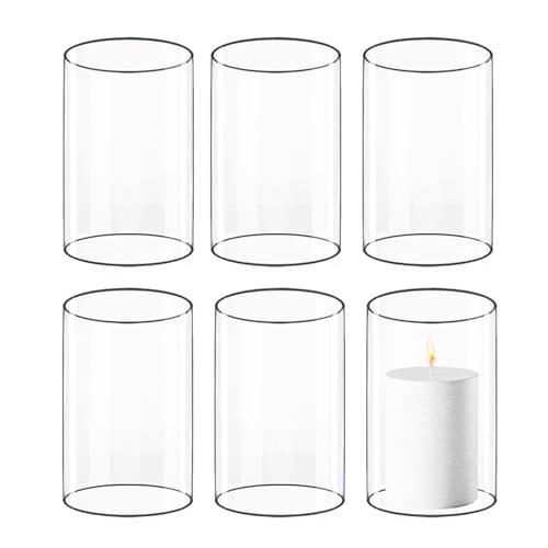 CYS EXCEL 6 PCS (H:6" D:4") Open Ended Clear Glass Hurricane Candleholder Tube Lamp Shade Open Flame Candlestick Holder Chimney Tube Cover Bottomless Cylinder - size: 4" wide x 6" tall