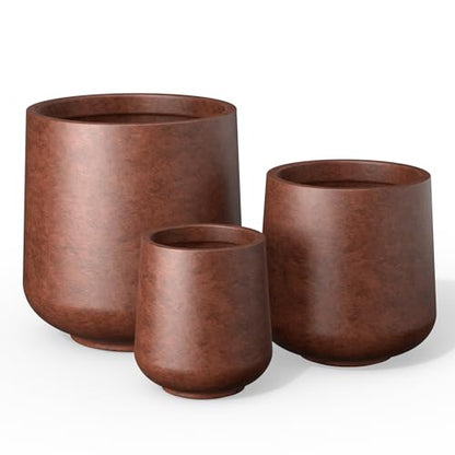 Kante 3-Pack 16.5" 13" 9.4" W Round Rusty Concrete Planters - color: Rusty, size: 16.5"+13"+9.4" D