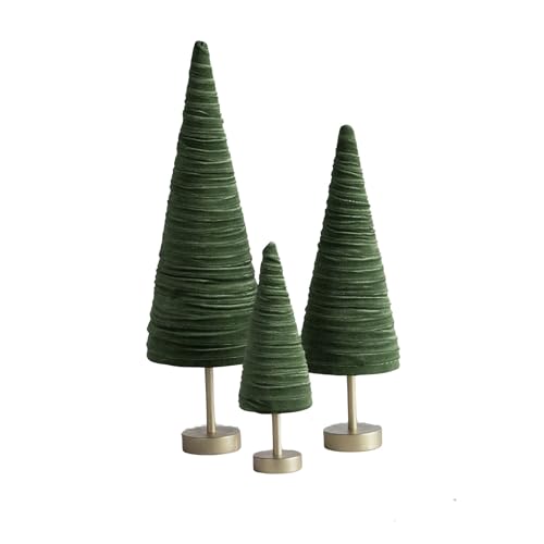 Olive Pedestal Velvet Trees Set of 3, Green Tree Tabletop, Valentine Mantel Accent, Winter Wedding Centerpiece, Cozy Modern Farmhouse (Olive) - color: Olive