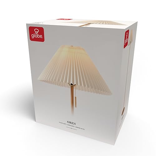 Globe Electric 61000053 62" Floor Lamp, Wood-Toned Finish, Pleated Fabric Shade, Pull Chain Switch, Reading Light, E26 Base, Modern Classic Lighting for Living Rooms and Bedrooms - color: Wood Toned, Oren
