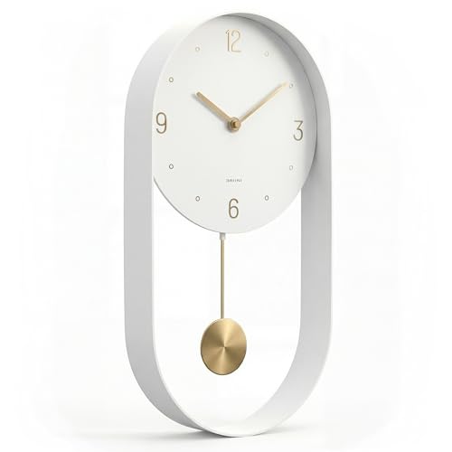 Driini Modern Pendulum Wall Clock – Small Vertical Design in White and Gold - color: 2. White