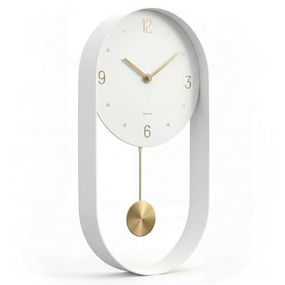 Driini Modern Pendulum Wall Clock – Small Vertical Design in White and Gold - color: 2. White
