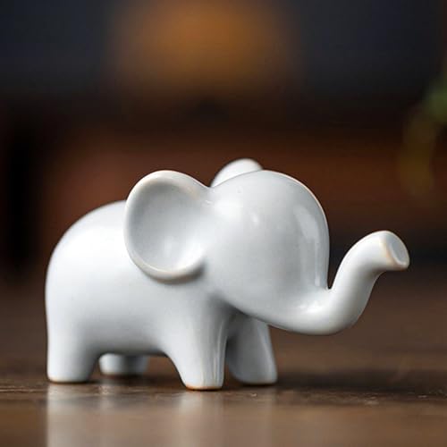 Good Luck Elephant Decor for Home, Ceramic Small Elephant Statue Figurine - color: White