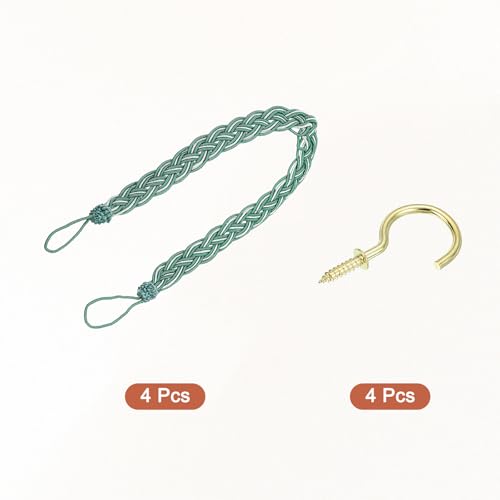uxcell 4Pcs Curtain Tiebacks, 58cm/23 Braided Drapery Holdback Holder Decorative Rope Tie Back, Dark Green/Mixed Silver - color: Dark Green