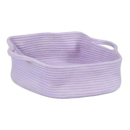 XUANGUO Medium Woven Cotton Rope Storage Basket with Handles, Light Purple - color: light purple