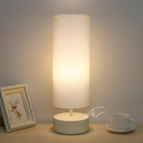 Touch Control Table Lamp, 3 Way Dimmable Bedside Lamp, Modern Desk Lamp - color: Cream Base with Beige Shade