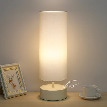 Touch Control Table Lamp, 3 Way Dimmable Bedside Lamp, Modern Desk Lamp - color: Cream Base with Beige Shade