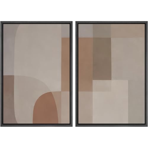 SIGNWIN Framed Canvas Print Wall Art Set Soft Beige Minimalist Abstract Shapes Illustrations Graffiti & Street Art Modern Art for Living Room, Bedroom, Office - 16"x24"x2 Black - color: A16-2604-edw13, size: 16"x24"x2 Panels Black