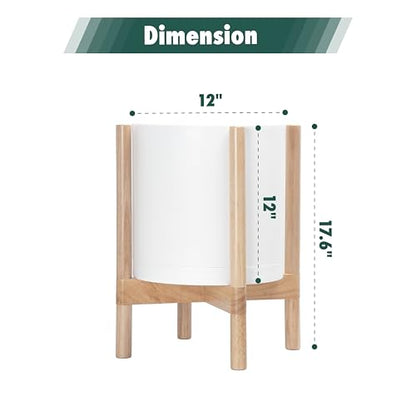 D'vine Dev Plastic Pot with Natural Wood Stand, White, 12 in, 55-C-P-1 - color: Matte White Pot + Natural Stand, size: 12 Inch
