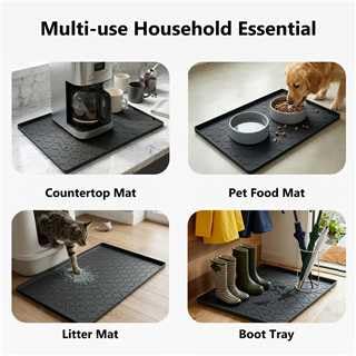 MateeyLife Silicone Waterproof Mat for Dog & Cat Food Mat 19"X12" - color: Classic Black, size: 19"L x 12"W