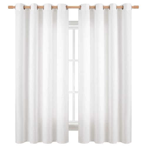 BGment Faux Linen White Curtains 63 Inch Length for Living Room - 2 Panels - color: Pure White, size: 52"W x 63"L (Pack of 2)