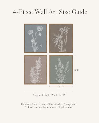 InSimSea Framed Botanical Wall Art, 4 Piece Boho Floral Line Prints - color: Botanical Line Sketch Set