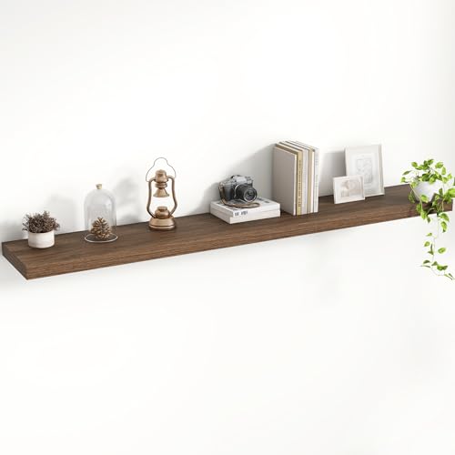 Acovy 55 Inch Floating Shelves, 8 Inch Deep Floating Shelves for Wall, Hanging Shelf with Invisible Brackets, Deep Shelves for Bathroom, Bedroom, Living Room, Walnut, Set of 1 - color: Walnut, size: 8"Wx55"L-1pc