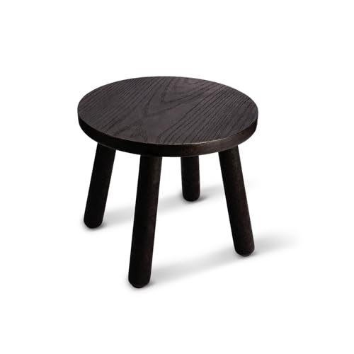 Round Solid Wooden Stool,Plant Stand,Step Stool,Black,10" H - color: Black, size: 10inch