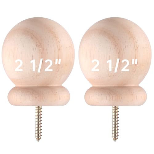2 Pack Bed Post Finials 2.5" Round Wood Ball Curtain Rod Finial with Screw - size: 2.5 Inch
