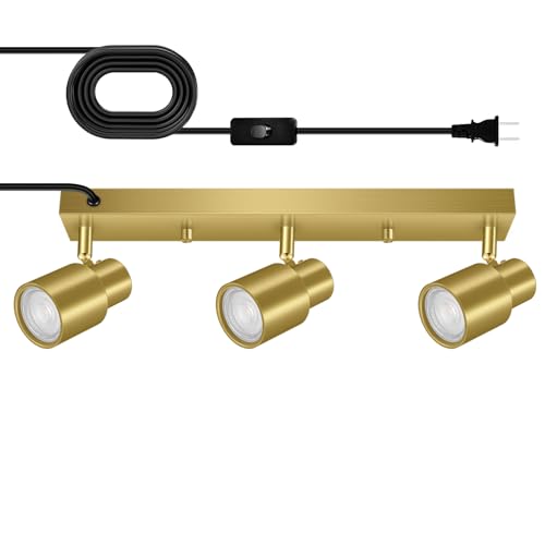 Plug-in Track Lighting LED, Track Light Fixtures Ceiling Kit, 15.7" Gold 3 Way Wall Lights for Kitchen, Plug in Ceiling Light with 14.8ft Power Cord,Rotatable Spotlight for Hallway(GU10 Base,No Bulb) - color: Gold, size: 15.7" 3-Light Track Lighting