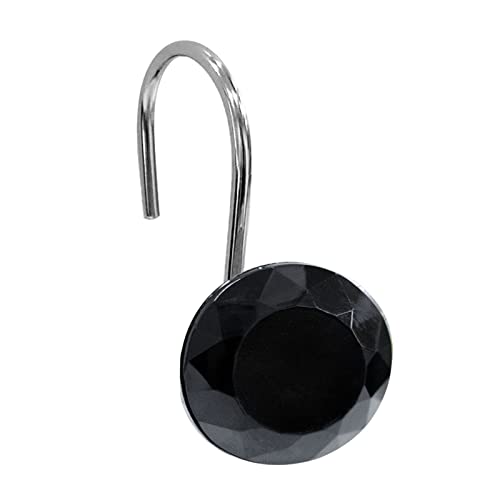 Crystal Diamond Round Shower Curtain Hooks Rings for Bathroom,Black,12PCS - color: Black