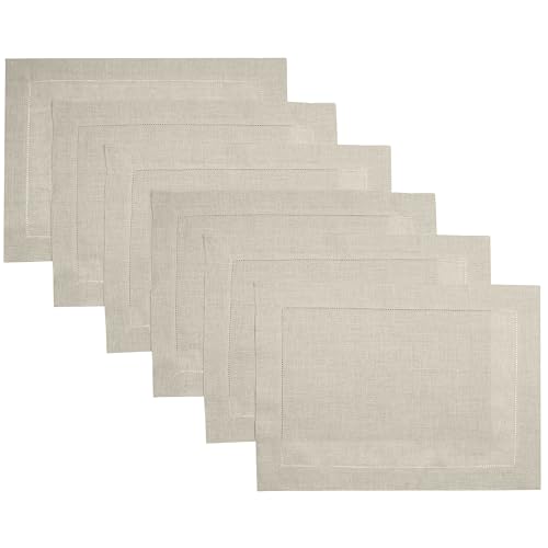 Signature Linen™ by D'Moksha, Natural Placemats Set of 6, 14 x 19 Inch, 100% Pure Linen Table Mats, Hemstitch, Machine Washable Cloth Placemats- Fall, Weddings, Outdoor Hosting - color: Natural, size: Set of 6 (14 X 19 Inch)