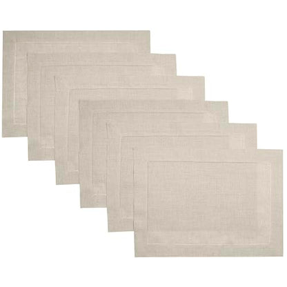 Signature Linen™ by D'Moksha, Natural Placemats Set of 6, 14 x 19 Inch, 100% Pure Linen Table Mats, Hemstitch, Machine Washable Cloth Placemats- Fall, Weddings, Outdoor Hosting - color: Natural, size: Set of 6 (14 X 19 Inch)