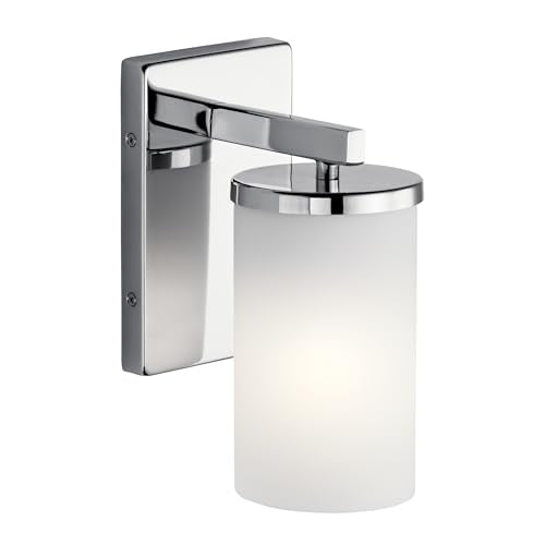 Kichler Crosby 9.25" 1-Light Wall Sconce Light, Chrome - color: Chrome, size: 1 Light, style: Satin Etched Cased Opal Glass