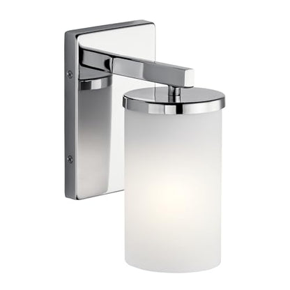 Kichler Crosby 9.25" 1-Light Wall Sconce Light, Chrome - color: Chrome, size: 1 Light, style: Satin Etched Cased Opal Glass