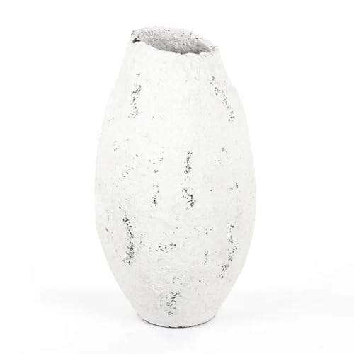 Oversized White Textured Ceramic Floor Vase – 37" Tall Handcrafted Decorative Vessel with Raw Stone Finish – 24"x24" Modern Sculptural Accent for Living Rooms, Entryways & Foyers
