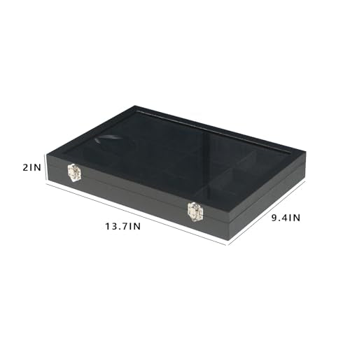 Coward Jewelry Organizer Box, Black Velvet 12 Grids Bracelet Bangle Necklace Jewelry Display Tray Case with Transparent Glass Lid for Home Drawer Desk or Store Selling Show - color: Black Velvet, size: 12Grids Box