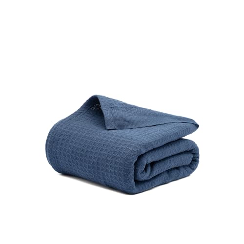 Salt Earth 92" x 68", Twin 100% Cotton Waffle Weave Blanket for Bed (Navy) - color: Navy, size: Twin(92"x68")