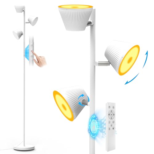 42W Tree Floor Lamp, Super Bright LED Standing Lamp with Remote, Modern Dimmable Floor Lamps,Individual Control, Rotable Head LED Lamp for Living Room Bedroom Office,White - color: White Floor Lamp
