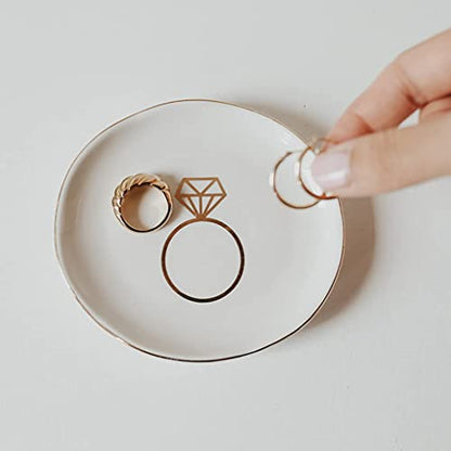 Sweet Water Decor Ring Jewelry Dish Tray | Great for Her Engagement Engaged Ring Dish Holder Bride Ring Holder Gold Ceramic Trinket Tray Wedding Accessories - style: Ring