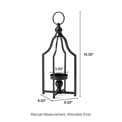 Glitzhome 16.5" H Modern Farmhouse Black Metal Lantern Decorative Hanging Candle Lanterns (Small) - color: Black Small