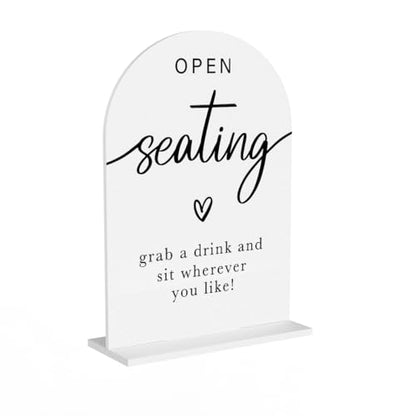 Acrylic Wedding Sign Wedding Signs for Ceremony Open Seating Sign for Wedding Modern Calligraphy Arch Acrylic Table Top Sign for Wedding Reception and Event Party Table(white） - color: Open Seating