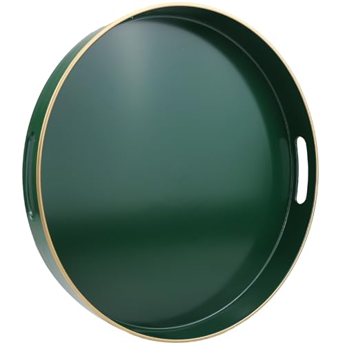 Green Round Decorative Tray with Handles, 13" Versatile Serving Tray for Coffee Table, Ottoman, Ideal for Serving, Displaying, Organizing - color: R Green, size: 13"