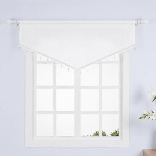 Molaxhome Swag Curtain Scalloped Curtain Valance Drape Sheer Lace Panel 1pc - color: Cloth White