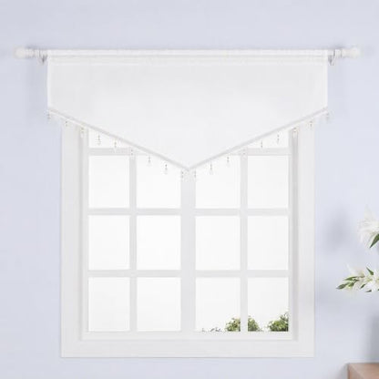 Molaxhome Swag Curtain Scalloped Curtain Valance Drape Sheer Lace Panel 1pc - color: Cloth White