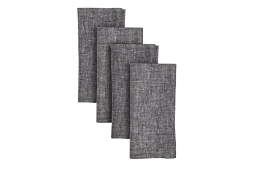 Solino Home 100% 리넨 냅킨 블랙 텍스처, 아테나 50.8 x 50.8cm(20 x 20인치), 4개 세트 - color: 21: 블랙 샴브레이, size: 20" x 20" (Set of 4)