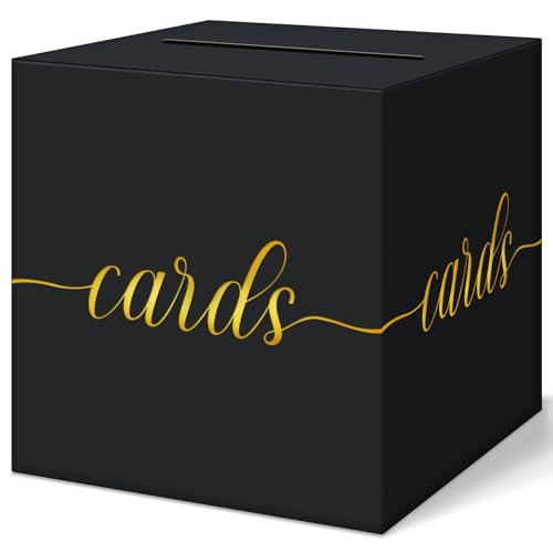 QIKSION Elegant Card Box for Party, Gold Foil Graduation Card Box, Black - color: Black and Gold Foil