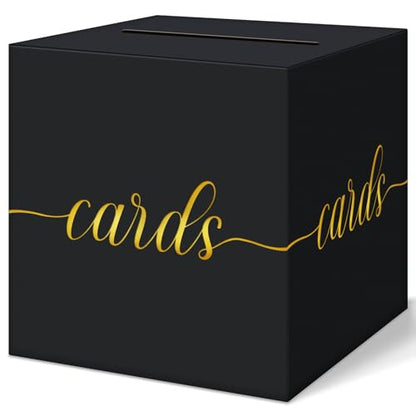 QIKSION Elegant Card Box for Party, Gold Foil Graduation Card Box, Black - color: Black and Gold Foil