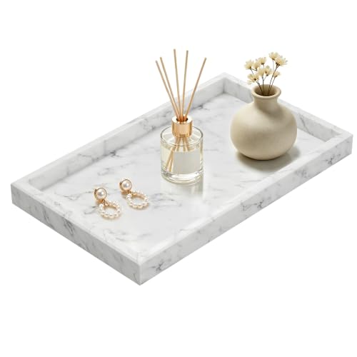 Marble Trays with Anti Slip Foot Pads,11.8x7.9x1.2in,Carrara White - color: Carrara White