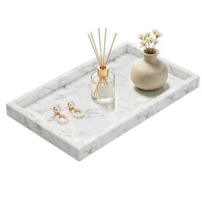 Marble Trays with Anti Slip Foot Pads,11.8x7.9x1.2in,Carrara White - color: Carrara White