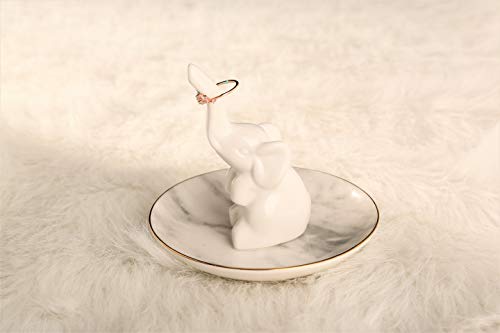 HOME SMILE White Elephant Ring Holder with Marble Pattern Dish,Elephant Gifts for Women Chritsmas - style: Elephant with Marble Dish