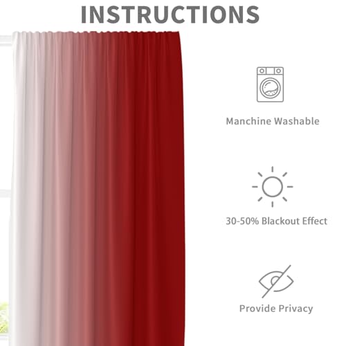 Red White Curtains, Ombre, 2 Panels, 42" W x 63" L, Rod Pocket - color: Red and White, size: 42"W x 63"L (Pack of 2)
