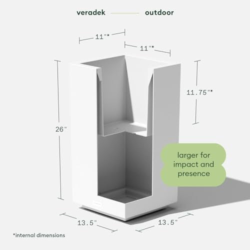 Veradek Block Series Pedestal Planter - Tall Rectangular Outdoor Planter - color: White, size: 26"H x 13.5"W - 2 Pack
