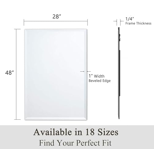 VocalStar Frameless Bathroom Mirror, 48" x 28" Rectangle Wall Mirror with Beveled Edge, Modern Decorative Vanity Mirrored for Living Room, Entryway, Bedroom | 1/4-Inch Shatterproof Glass - size: 48"L x 28"W