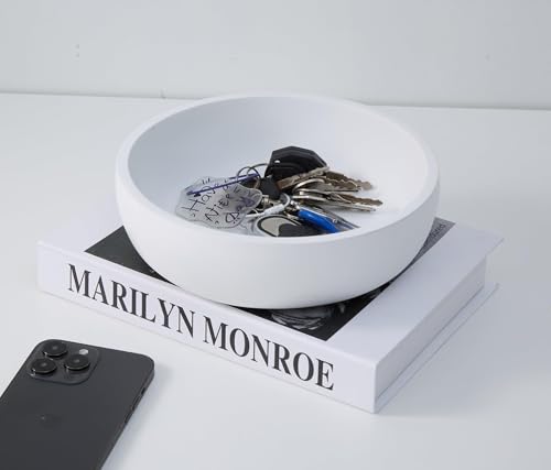 Large Concrete Key Bowl for Entryway Table - 7.9" Key Holder Bowl for Keys - color: White