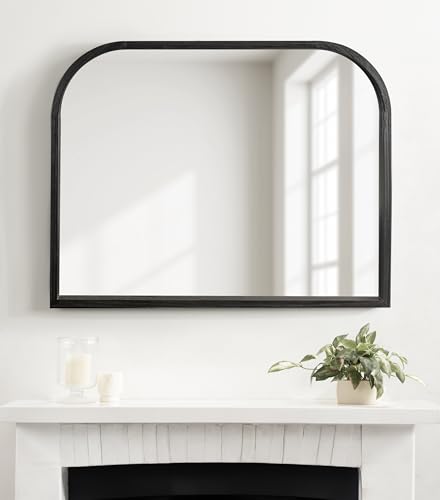 Kate and Laurel Occonor Modern Wooden Arched Mirror, 36 x 28, Black, Transitional Arch Wall Mirror with Geometric Shape for Use as Bathroom Mirror for Vanity or Fireplace Mantel Mirror