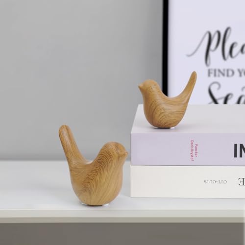 Notakia Wood Look Ceramic Bird Figurines Set of 2 Small Bird Statues - color: 2pcs Wood-look